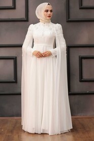  Satin Ecru Islamic Bridesmaid Dress 21990E - 2