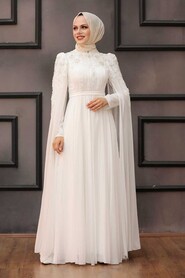  Satin Ecru Islamic Bridesmaid Dress 21990E - 3