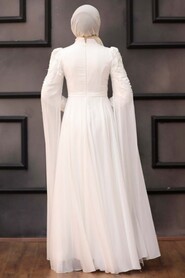  Satin Ecru Islamic Bridesmaid Dress 21990E - 4