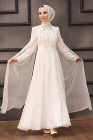  Modern Ecru Islamic Engagement Dress 22140E - 1