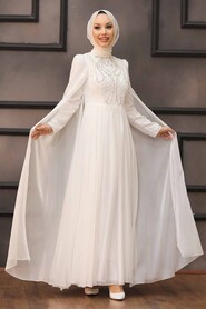  Modern Ecru Islamic Engagement Dress 22140E - 2