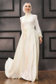 Neva Style - Long Ecru Muslim Prom Dress 25130E - Thumbnail