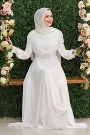  Modern Ecru Hijab Evening Dress 27690E - 1