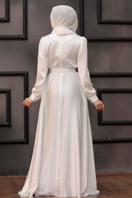  Satin Ecru Islamic Evening Gown 28890E - 2