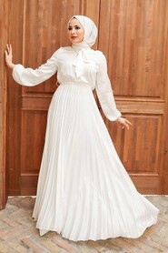  Satin Ecru Islamic Clothing Engagement Dress 3031E - 1
