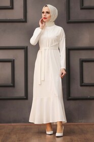 Ecru Hijab Evening Dress 40530E - 1