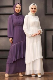 Ecru Hijab Evening Dress 40602E - 2