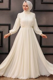 Ecru Hijab Evening Dress 4071E - 4