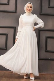 Ecru Hijab Evening Dress 40720E - 2