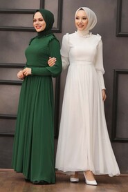Ecru Hijab Evening Dress 40720E - 4