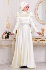 Ecru Hijab Evening Dress 40801E - 1