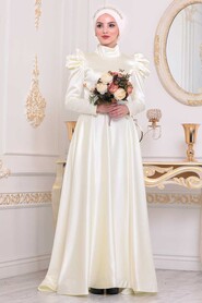 Ecru Hijab Evening Dress 40801E - 2