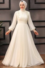  Ecru Turkish Hijab Wedding Dress 41740E - 3
