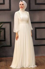  Ecru Turkish Hijab Wedding Dress 41740E - 1