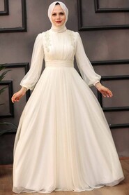  Ecru Turkish Hijab Wedding Dress 41740E - 5