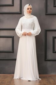  Plus Size Ecru Islamic Long Sleeve Dress 50060E - 1
