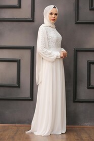  Plus Size Ecru Islamic Long Sleeve Dress 50060E - 2
