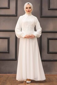 Ecru Hijab Evening Dress 52785E - 1