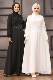 Ecru Hijab Evening Dress 52785E - 2