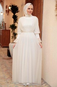  Ecru Turkish Hijab Bridesmaid Dress 5367E - 1