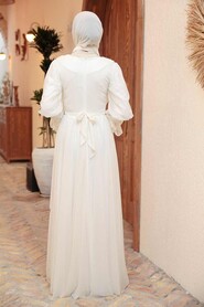  Ecru Turkish Hijab Bridesmaid Dress 5367E - 2