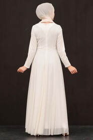 Neva Style - Plus Size Ecru Islamic Clothing Evening Dress 5397E - Thumbnail