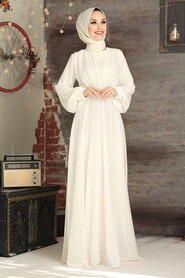 Neva Style - Plus Size Ecru Islamic Clothing Evening Dress 5422E - Thumbnail