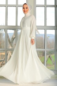 Ecru Hijab Evening Dress 54380E - 1