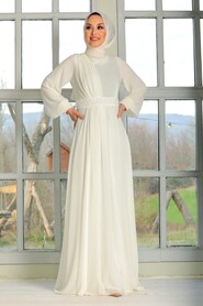 Ecru Hijab Evening Dress 54380E - 2