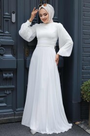  Plus Size Ecru Hijab Engagement Dress 5470E - 3