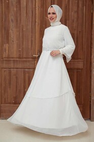 Neva Style - Modern Ecru Muslim Fashion Wedding Dress 5489E - Thumbnail