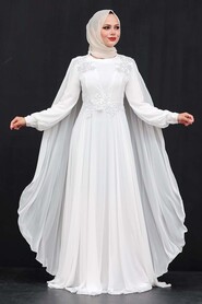  Elegant Ecru Muslim Long Sleeve Dress 9130E - 1