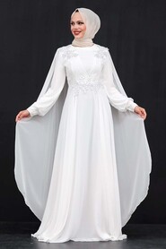  Elegant Ecru Muslim Long Sleeve Dress 9130E - 2