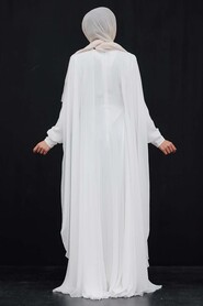  Elegant Ecru Muslim Long Sleeve Dress 9130E - 3