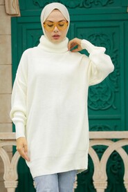 Ecru Hijab Knitwear Sweater 40510E - 1