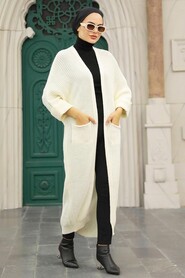 Ecru Hijab Knitwear Cardigan 4182E - 1