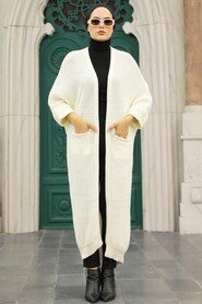 Ecru Hijab Knitwear Cardigan 4182E - 2