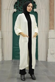 Ecru Hijab Knitwear Cardigan 4182E - 6