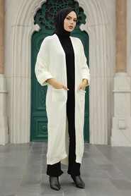 Ecru Hijab Knitwear Cardigan 4182E - 5