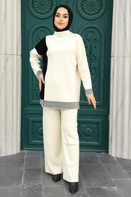Ecru Hijab Knitwear Double Suit 23830E - 1
