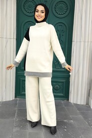 Ecru Hijab Knitwear Double Suit 23830E - 2