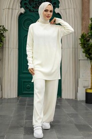 Ecru Hijab Knitwear Dual Suit 40782E - 2