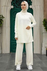 Ecru Hijab Knitwear Dual Suit 40782E - 3