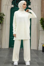 Ecru Hijab Knitwear Dual Suit 40782E - 1
