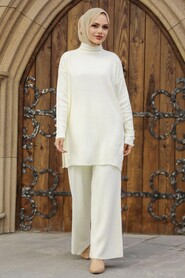Ecru Hijab Knitwear Suit Dress 4052E - 1
