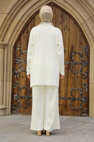 Ecru Hijab Knitwear Suit Dress 4052E - 3