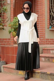Ecru Hijab Knitwear Sweater 46500E - 1