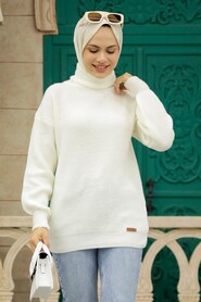 Ecru Hijab Knitwear Sweater 50056E - 1
