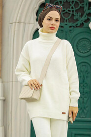 Ecru Hijab Knitwear Sweater 50501E - 2