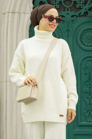 Ecru Hijab Knitwear Sweater 50501E - 1